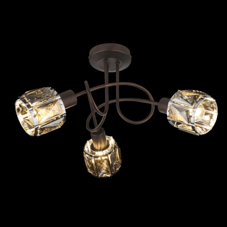 Stropní svítidlo, kov, bronzová, skleněné křišťály, kouřová, Ø: 380, V: 240, bez žárovek 3xE14, max. 40W 230V.