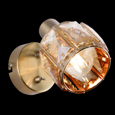 Nástěnné svítidlo, kov, zlatá, skleněné křišťály, jantar, vypínač, ŠxV: 92x125, H: 160, bez žárovky 1xE14, max. 40W 230V.