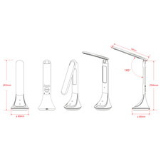 Stolní lampa, plast, černá, hodiny, kalendář, budík, s adaptérem, zapnutí dotykem, dotykový stmívač, včetně 3,7V 1200mAh Li-ion, ŠxV: 20x43cm, včetně 1xLED 4W 230V, 30-200lm, 4000K.