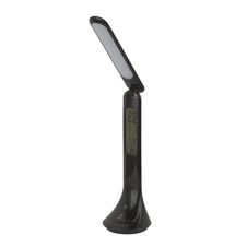 Nabíjecí stolní lampa, plast, černá, hodiny, kalendář, budík, s adaptérem, zapnutí dotykem, dotykový stmívač, včetně 3,7V 1200mAh Li-ion, ŠxV: 20x43cm, včetně 1xLED 4W 230V, 30-200lm, 4000K.