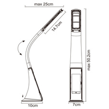 Stolní svítidlo, plast, černá, chrom, s hodinami a budíkem, flexi, stmívatelné, fixace barev, dotykový stmívač, DxŠxV: 25x7x51cm, 1xLED 6,5W 230V, 260lm, změna barvy světla, 3000-4500-5800K