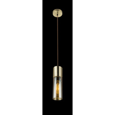 Závěsné svítidlo, kov zlatý matný, sklo jantar, hnědý textilní kabel, Ø105, V:1525, bez žárovky 1xE27, max. 25W 230V.