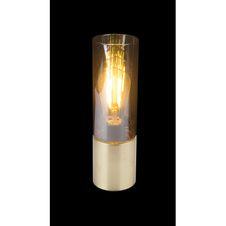 Stolní svítidlo, kov zlatý matný, sklo jantar, hnědý textilní kabel 1,5 m, dotykový vypínač on/off, Ø9cm, V:30cm, bez žárovky 1xE27, max. 25W 230V.