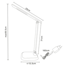 Stolní svítidlo, plast, bílá, s adaptérem, nastavitelná, změna barvy světla CCT 4000 - 5000 - 6000K, zapnutí dotykem, dotykový stmívač, DxŠxV: 55x16x57cm, včetně 1xLED 7W 230V, 250lm.