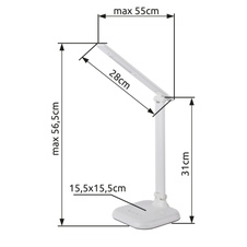 Stolní svítidlo, plast, bílá, s adaptérem, nastavitelná, změna barvy světla CCT 4000 - 5000 - 6000K, zapnutí dotykem, dotykový stmívač, DxŠxV: 55x16x57cm, včetně 1xLED 7W 230V, 250lm.