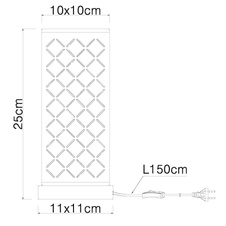 Stolní svítidlo, kov nikl matný, textil černý a zlatý, kabel: 1,5m, stínidlo s ozdobným děrováním, vypínač, DxŠxV: 11x11x25cm, bez žárovky 1xE14, max. 40W 230V.