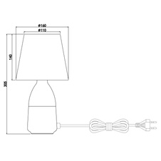 Stolní lampa, kov šedý, textil šedý, textilní kabel černo-bílý 1,5 m, dotykový spínač on/off, Ø16cm, V:31cm, bez žárovky 1xE14, max. 40W 230V.
