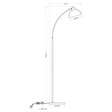 Stojanové svítidlo, kov nikl matný, chrom, kabel 1,8m, vypínač, DxŠxV: 50x23x155cm, bez žárovky 1xE27, max. 40W 230V.