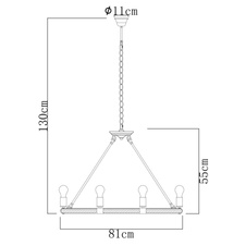 Závěsné svítidlo, kov, černá, hnědé konopné lano, Ø: 810, V: 1300, bez žárovek 8xE27, max. 60W 230V.