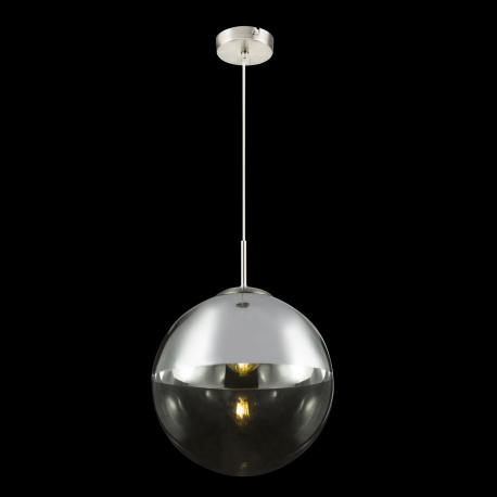 Závěsné svítidlo, kov nikl matný, sklo průhledné chrom, Ø330, V:1200, bez žárovky 1xE27, max. 40W 230V.