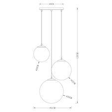 Závěsné svítidlo, kov zlatý, sklo průhledné zlaté, 3 koule s průměrem: 20 - 25 - 30 cm, Ø51cm, V:120cm, bez žárovek 3xE27, max. 40W 230V.