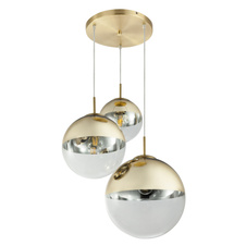 Závěsné svítidlo, kov zlatý, sklo průhledné zlaté, 3 koule s průměrem: 20 - 25 - 30 cm, Ø51cm, V:120cm, bez žárovek 3xE27, max. 40W 230V.