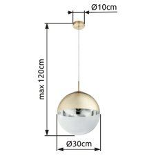 Závěsné svítidlo, kov zlatý, sklo průhledné zlaté, Ø30cm, V:120cm, bez žárovky 1xE27, max. 40W 230V.