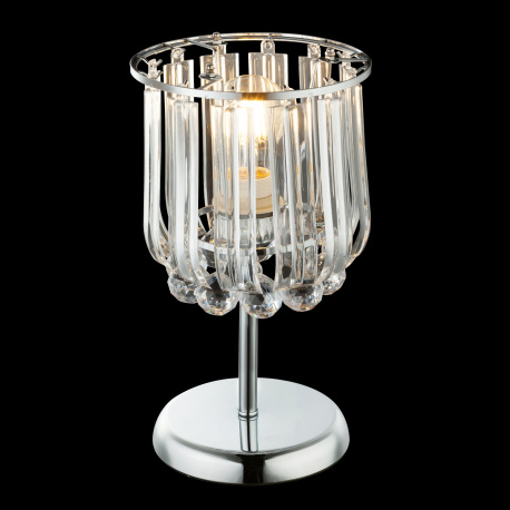 Stolní lampa, chrom, křišťál akrylový průhledný, akryl průhledný, vypínač, Ø180, V:360, bez žárovky 1xE14, max. 40W 230V.