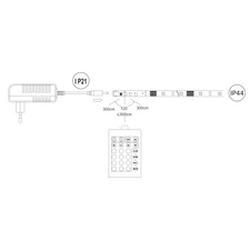 LED pásek plastový bílý, stmívatelný, RGB měnič a fixace barev, dálkové ovládání, možnost zkrátit, baterie 1x CR2025, 30 LED na metr, DxŠxV: 500x1x0,3cm, délka přívodního kabelu 1500mm, 150x RGBW LED 0,24W 230V, zdroj 467lm, výstup 467lm