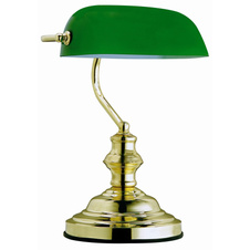 Stolní lampa, kov zlatý, sklo zelené, vypínač, DxŠxV: 25x19x36cm, bez žárovky 1xE27, max. 60W 230V.