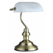 Stolní lampa, kov stará mosaz, alabastrové sklo, vypínač, DxŠxV: 25x19x36cm, bez žárovky 1xE27, max. 60W 230V.