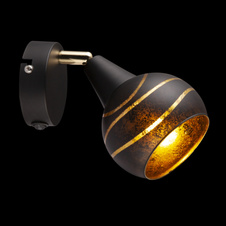 Nástěnné svítidlo, kov černý a zlatý, sklo černé a zlaté, vypínač, ŠxV: 100x155, AL: 130, bez žárovky 1xE14, max. 40W 230V