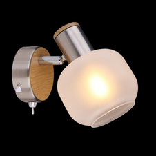 Nástěnné svítidlo, nikl matný, kov imitace dřeva, sklo satinované, vypínač, ŠxV: 100x125, AL: 160, bez žárovky 1xE14, max. 40W 230V