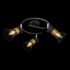 Stropní svítidlo, kov černý a zlatý, kovové tyče černé a zlaté, Ø25cm, V:22cm, bez žárovek 3xE14, max. 40W 230V