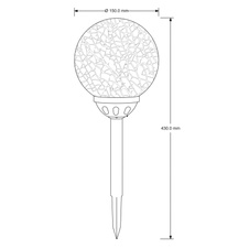 Solární svítidlo, nerez, imitace prasklého skla, sklo průhledné, IP44, vypínač, měnič barev, 1x1,2V AA 150mAh, Ø150mm, V:430mm, včetně 1xLED 0,06W 3,2V, teplé bílé, 1xRBG LED 0 , 06W 3,2V, multicolor