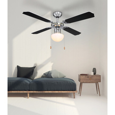 Stropní ventilátor, chrom, MDF, černá a bílá, 3 rychlosti, tahový vypínač, motor 50W, Ø107cm, V:42cm, bez žárovky 1xE27, max. 60W 230V