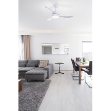 Stropní ventilátor, kov bílý, sklo satinované, vypínač, dálkové ovládání, Ø115cm, V:45cm, včetně 1xLED 18W 230V, 1292lm, 4000K