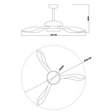 Stropní ventilátor, kov v kávové barvě, sklo satinované, vypínač, dálkové ovládání, Ø115cm, V:45cm, včetně 1xLED 18W 230V, 1292lm, 4000K