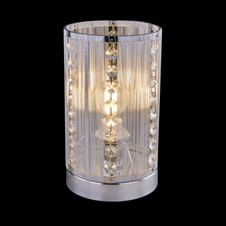 Stolní lampa, chrom, stříbrné kovové tyče, K5 křišťály průhledné, vypínač, Ø120, V: 210, bez žárovky 1xE14, max. 40W 230V