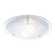 Stropní svítidlo, chrom, sklo opál, K5 křišťály průhledné, Ø34cm, V:9cm, bez žárovek 2xE27, max. ILLU 40W 230V.