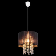 Závěsné svítidlo, plast bílý, textil černý, akrylové křišťály průhledné, Ø30cm, V:120cm, bez žárovky 1xE27, max. 60W 230V