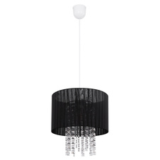 Závěsné svítidlo, plast bílý, textil černý, akrylové křišťály průhledné, Ø30cm, V:120cm, bez žárovky 1xE27, max. 60W 230V