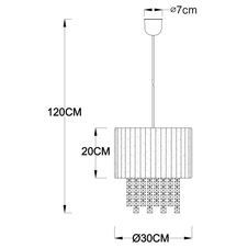 Závěsné svítidlo, plast bílý, textil černý, akrylové křišťály průhledné, Ø30cm, V:120cm, bez žárovky 1xE27, max. 60W 230V