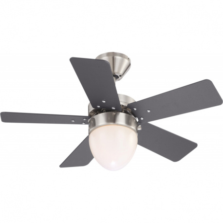 Stropní ventilátor, nikl matný, 3 rychlosti, 2 směry otáčení, tahový vypínač, Ø760, V:410, bez žárovky 1xE27, max. 60W 230V.