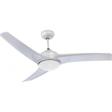 Stropní ventilátor, stříbrný kov, ABS stříbrný kov, opálové sklo, 3 rychlosti, 2 směry otáčení, motor 55W 230V, dálkové ovládání, ø:1320, V:460, bez žárovek 2xE14, max. 40W 230V.