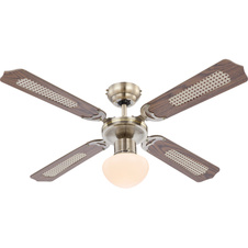 Stropní ventilátor, stará mosaz, 3 rychlosti, 2 směry otáčení, tahový vypínač, motor 50W, Ø:107cm, V:42cm, bez žárovky 1xE27, max. 60W 230V.