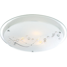 Stropní svítidlo, kov chrom, satinované sklo, Dekorativní kamínky, zrcadlový okraj, Ø 420, V: 85, bez žárovek 3xE27, max. ILLU 60W 230V.