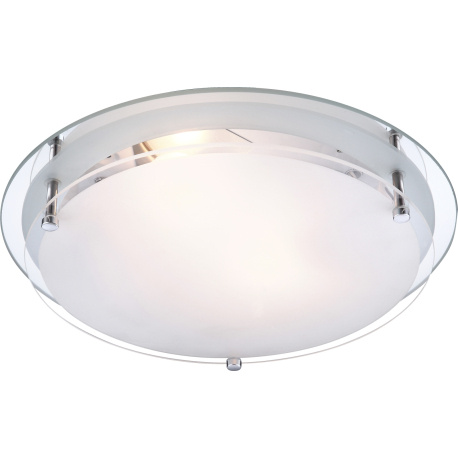 Stropní svítidlo, kov chrom, satinované sklo, Ø32cm, V:9cm, bez žárovek 2xE27, max. ILLU 60W 230V.