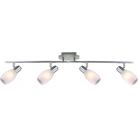 Stropní svítidlo, chrom, sklo, imitace prasknutého skla, pohyblivé, DxV:890x170, bez žárovek 4xE14, max. 40W 230V.