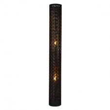 Stojanové svítidlo, kov černý, textil černý a zlatý, stínítko s děrováním, vypínač, Ø 150, V: 1190, bez žárovek 2xE27, max. 40W 230V