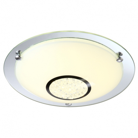 Stropní svítidlo, kov chrom, sklo opál, K5 křišťály průhledné, Ø 315, V: 105, včetně 1xLED 12W 19,8V, 960lm, 4000K.