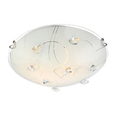 Stropní svítidlo, nikl matný, sklo opál, K5 křišťály čiré, Ø30cm, V:9cm, bez žárovek 2xE27, max. 60W 230V.