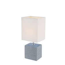 Stolní lampa, keramika šedá, textil bílý, kabel 1,2m, vypínač, DxŠxV: 13x11x29cm, bez zdroje 1xE14, max. 40W 230V.