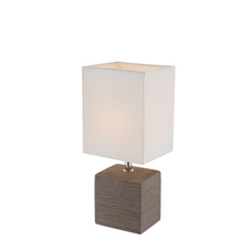 Stolní lampa, keramika hnědá, textil bílý, kabel 1,2m, vypínač, DxŠxV: včetně 13x11x29cm, bez zdroje 1xE14, max. 40W 230V.