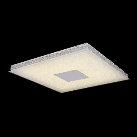 Stropní svítidlo, kov stříbrný, sklo opál, plastové křišťály průhledné, DxŠxV: 500x500x40 včetně 1xLED 36W 230V, 2380lm, 4000K