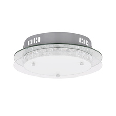Stropní svítidlo, kov stříbrný, chrom, sklo opál, K9 křišťály průhledné, zrcadlo, Ø280, V: 80, včetně 1xLED 18W 230V, 1150lm, 3000K