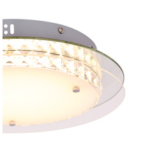 Stropní svítidlo, kov stříbrný, chrom, sklo opál, K9 křišťály průhledné, zrcadlo, Ø340, V: 80, včetně 1xLED 24W 230V, 1600lm, 3000K