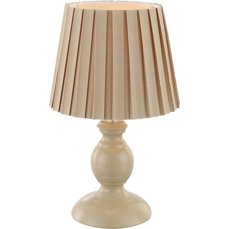 Stolní lampa, kov pískový, textil pískový, vypínač, Ø17cm, V:28cm, bez žárovky 1xE14, max. 40W 230V.