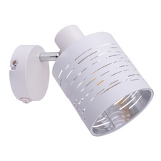 Nástěnné svítidlo, kov bílý, plast bílý a chrom, vypínač, ŠxV: 100x145, AL: 130, bez žárovky 1xE14, max. 15W 230V