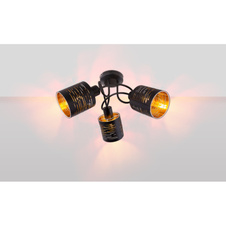 Stropní svítidlo, kov černý, plast černý a zlatý, Ø40cm, V:21cm, bez žárovek 3xE14, max. 15W 230V